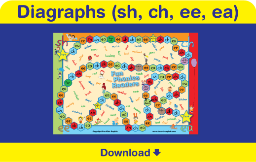 Click here to download the phonics board game. Click here to download the phonics board game.